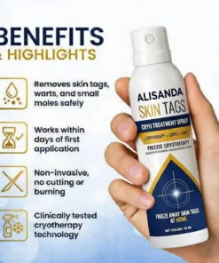 ALISANDA® Skin Tag Cryo Treatment Spray Precision Cryo-Tech Freezes Away Skin Tags Warts in Seconds No Blades, No Pain.