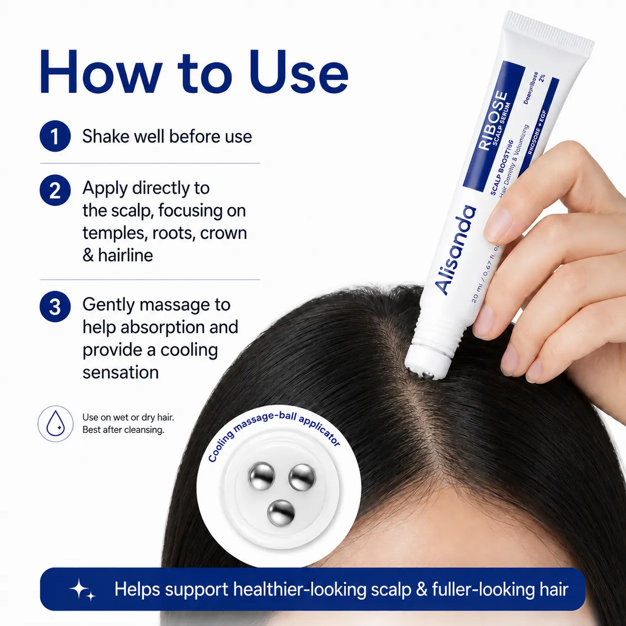 Alisanda RIBOSE Scalp Serum Roll-On for Fuller-Looking Hair