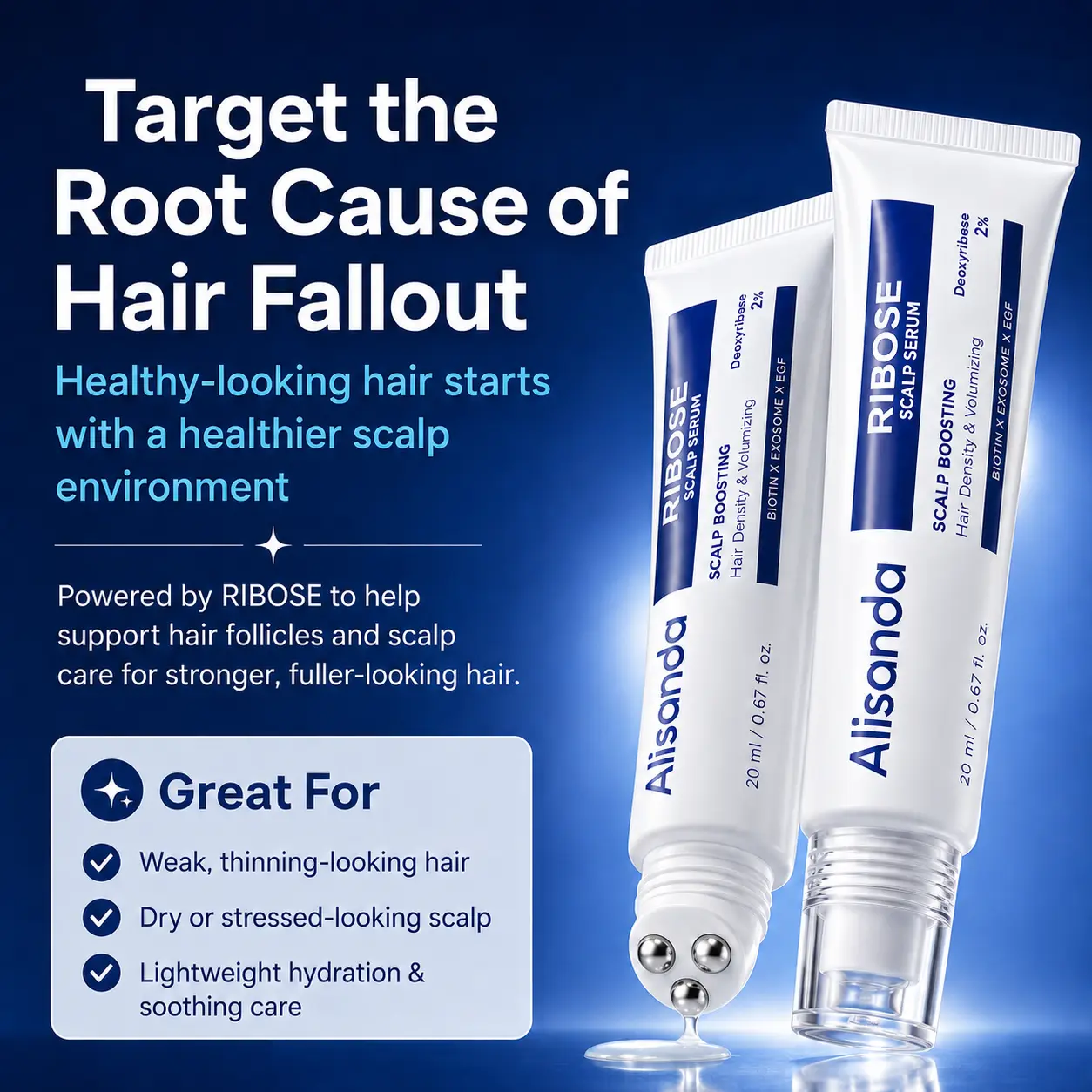 Alisanda RIBOSE Scalp Serum Roll-On for Fuller-Looking Hair