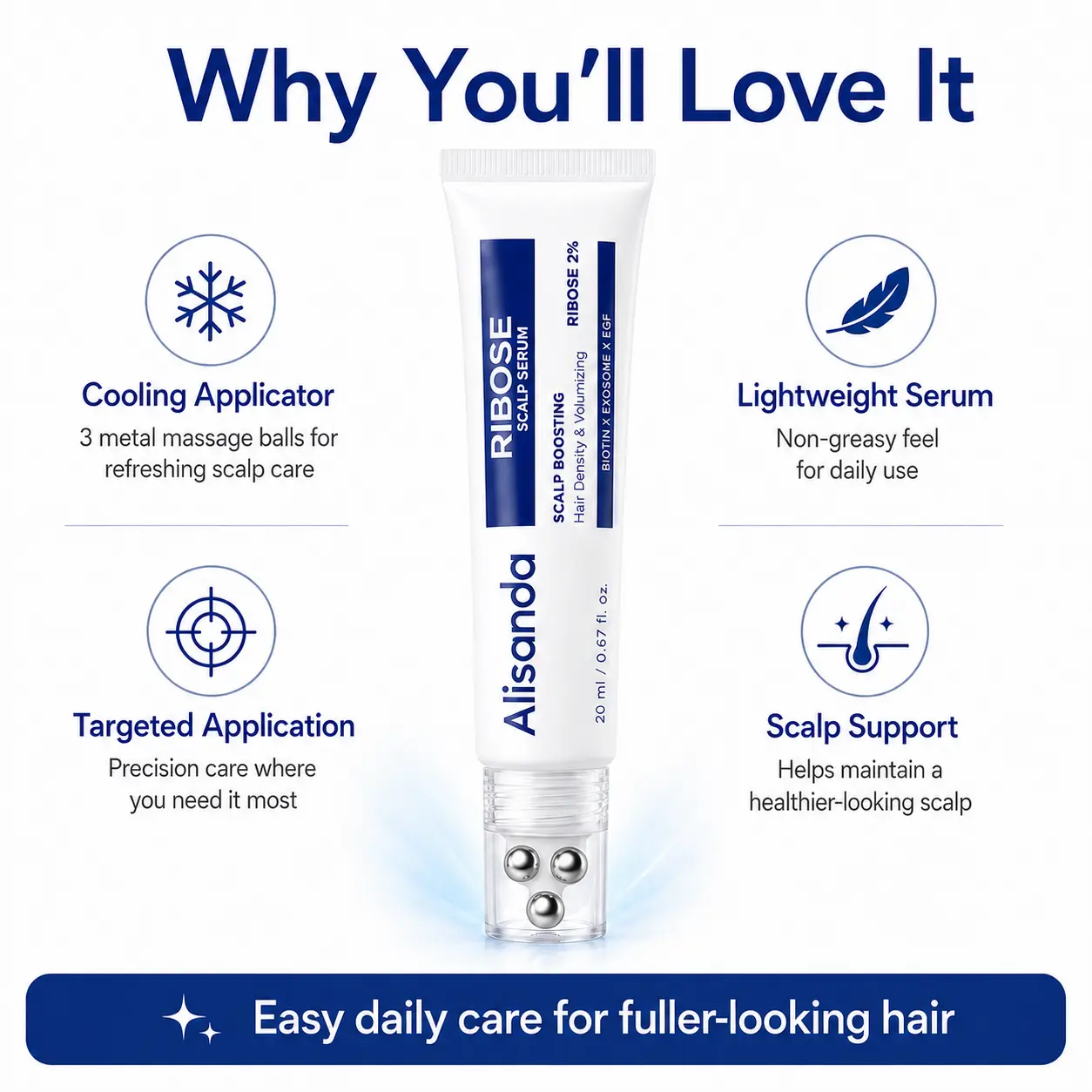 Alisanda RIBOSE Scalp Serum Roll-On for Fuller-Looking Hair